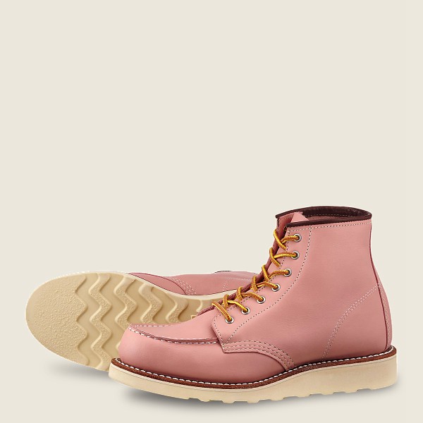 Womens Red Wing 6-inch Classic Moc - Short Boundary Leather - Heritage Boots Pink - XNV256840